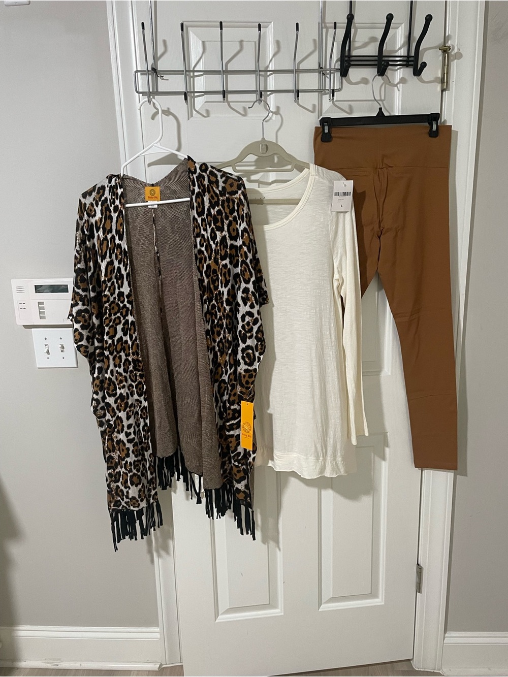 Fringed Leopard Print Open-Front cardigan l/xl - Brown/Black